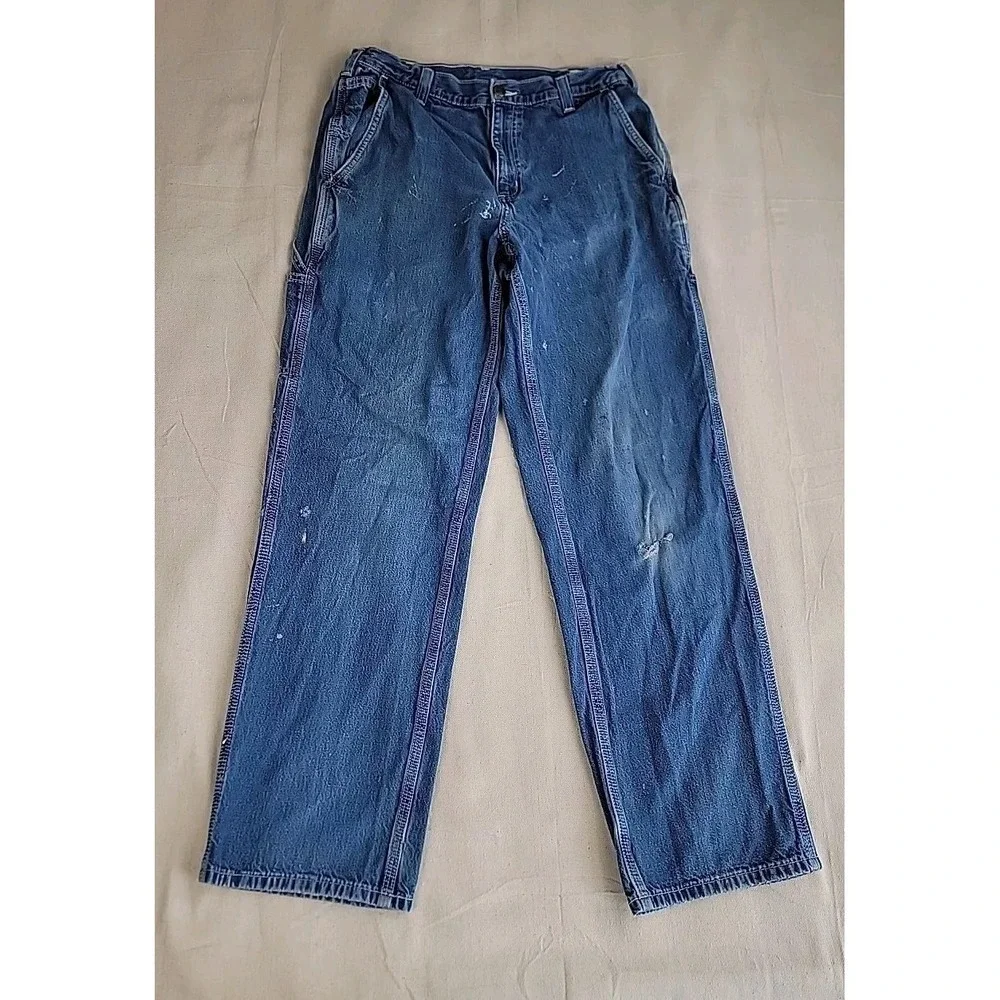 Carhartt Carpenter Jeans Mens 31x32 Blue Dungaree Distressed Workwear Utility